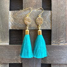 Load image into Gallery viewer, Jenna Gold Druzy & Tassel Earrings