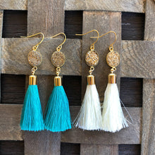 Load image into Gallery viewer, Jenna Gold Druzy & Tassel Earrings