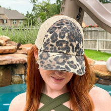 Load image into Gallery viewer, Lena Distressed Leopard Stretch Mesh High Pony Ball Cap