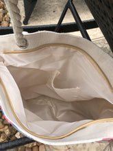Load image into Gallery viewer, Flamingo & Navy Stripe Tote Bag