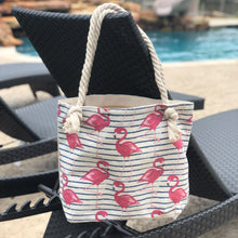 Load image into Gallery viewer, Flamingo & Navy Stripe Tote Bag