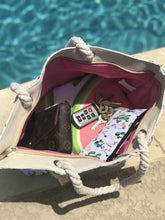 Load image into Gallery viewer, Tote Bag with Zipper Pouch - Aqua Llama Print