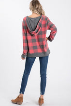 Load image into Gallery viewer, Peyton Plaid V-Neck Hooded Top