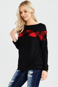 Paige Red & Black Plaid Top with Elbow Patches