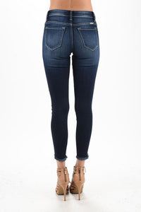 KanCan Mid-Rise Skinny Jeans with Ankle Zipper & Fringe Hem