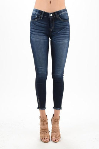 KanCan Mid-Rise Skinny Jeans with Ankle Zipper & Fringe Hem