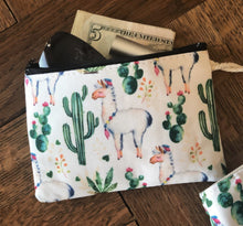 Load image into Gallery viewer, Tote Bag with Zipper Pouch - Navy Llama &amp; Cactus Print