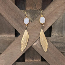 Load image into Gallery viewer, Abbey White Druzy &amp; Gold Dipped Feather Earrings