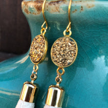 Load image into Gallery viewer, Jenna Gold Druzy &amp; Tassel Earrings