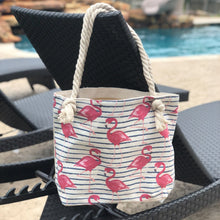 Load image into Gallery viewer, Flamingo &amp; Navy Stripe Tote Bag