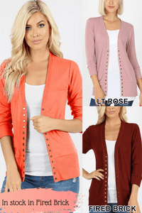 Tara 3/4 Sleeve Snap-Up Sweater Cardigan - 2 Colors Available