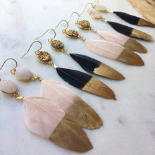 Load image into Gallery viewer, Abbey White Druzy &amp; Pink Gold-Dipped Feather Earrings